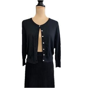 Karl Lagerfeld Paris‎ Black Lace Back Women's XL Pearl Buttons Retro Elegant New
